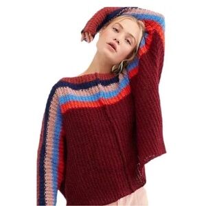 Free People alpaca blend see the rainbow knit boxy oversized Sweater XS